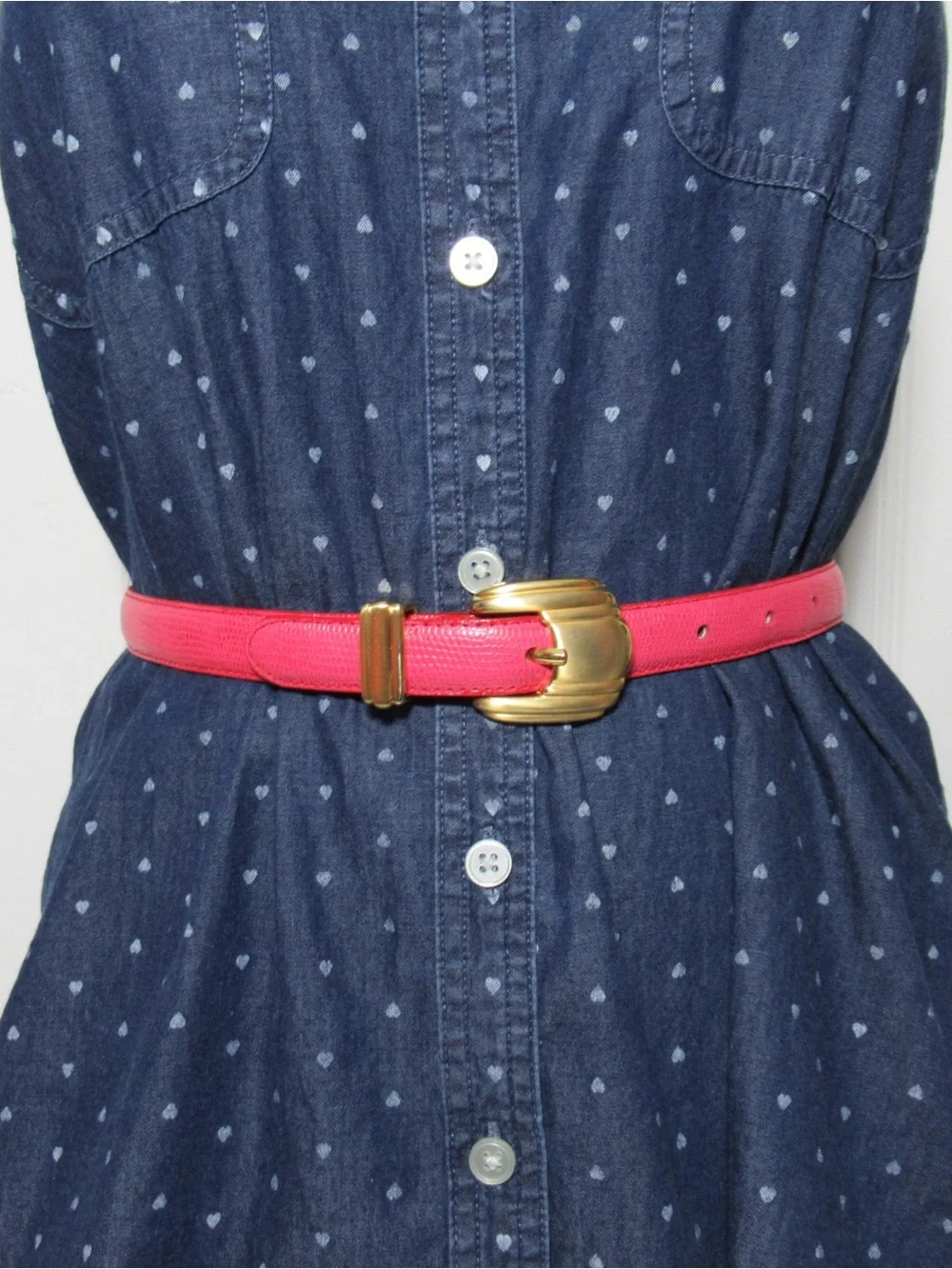 Vintage 1987 Liz Claiborne Croc Embossed Pink Leather Belt Size Small
